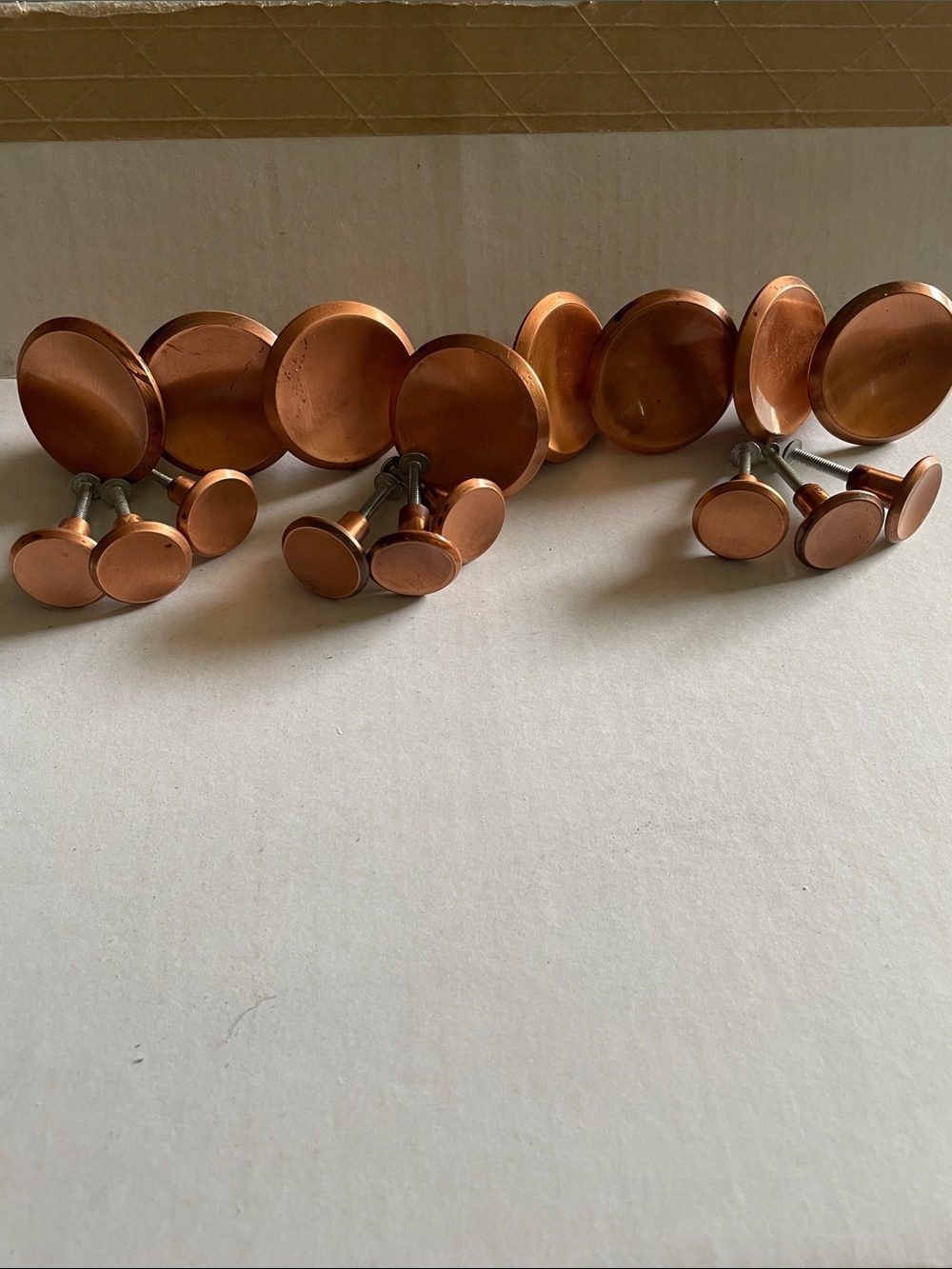 MCM Copper Round Drawer Knobs - Set of Vintage pulls 8 large and 9 small